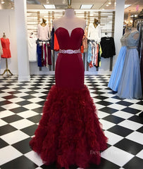 Homecoming Dress 2054, Burgundy sweetheart mermaid long prom dress, burgundy evening dress