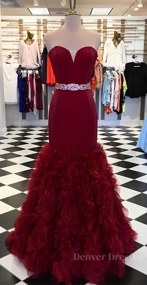 Homecoming Dresses Classy Elegant, Burgundy sweetheart mermaid long prom dress, burgundy evening dress