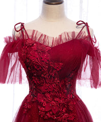 Bridesmaid Dress Online, Burgundy Sweetheart Tulle Lace Long Prom Dress Burgundy Formal Dress