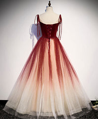 Bridesmaids Dresses With Lace, Burgundy Sweetheart Tulle Long Prom Dress Burgundy Evening Dress