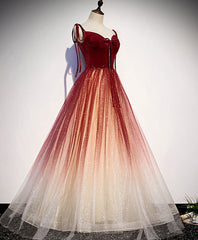 Bridesmaid Dresses With Lace, Burgundy Sweetheart Tulle Long Prom Dress Burgundy Evening Dress