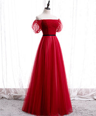 Bridesmaid Dresses Different Color, Burgundy Tulle Lace Long Prom Dress Burgundy Formal Dress