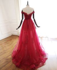 Bridesmaids Dress Beach, Burgundy Tulle Lace Long Prom Dress Burgundy Tulle Lace Evening Dress