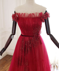 Bridesmaid Dress Beach, Burgundy Tulle Lace Long Prom Dress Burgundy Tulle Lace Evening Dress