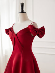 Bridesmaids Dresses Formal, Burgundy  V Neck Satin Short Prom Dress, Burgundy Homecoming Dress