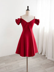 Bridesmaid Dress Formal, Burgundy  V Neck Satin Short Prom Dress, Burgundy Homecoming Dress