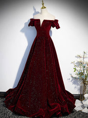 Prom Dress Under 203, Burgundy Velvet Long Prom Dress, Burgundy Long Formal Dress