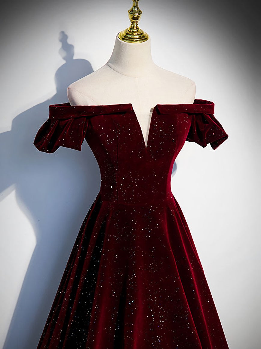 Prom Dresses Ideas, Burgundy Velvet Long Prom Dress, Burgundy Long Formal Dress