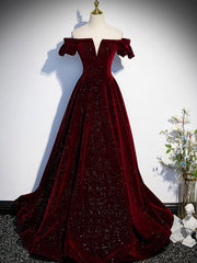 Prom Dress Prom Dress, Burgundy Velvet Long Prom Dress, Burgundy Long Formal Dress