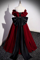 Elegant Prom Dress, Burgundy Velvet Off the Shoulder Floor Length Prom Dress