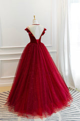 Wedding Photography, Burgundy Velvet Tulle Floor Length Prom Dress, Lovely Evening Party Dress