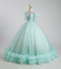 Silk Wedding Dress, Beautiful Tulle Sequins Long Ball Gown, A-Line Tulle Sweet 16 Dress