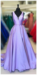 Simple Purple Satin Long Prom Dress Purple Formal Dress, Graduation School Party Gown