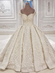 Wedding Dress Online Shop, Cap sleeves Off the shoulder Lace Appliques Ball Gown Wedding Dress