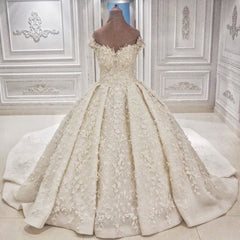 Wedding Dress Online Shops, Cap sleeves Off the shoulder Lace Appliques Ball Gown Wedding Dress