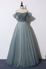 Wedding Pictures Ideas, Off The Shoulder Grey Tulle Prom Dress