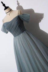 Elegant Wedding, Off The Shoulder Grey Tulle Prom Dress