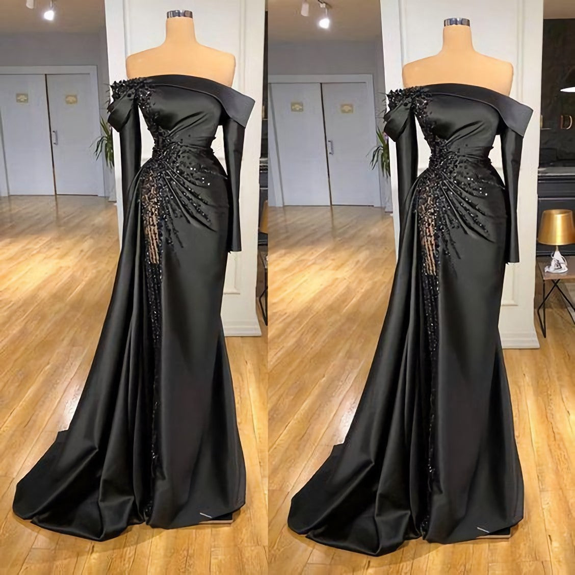 Party Outfit Night, Modest Evening Dresses, Black Evening Dress, Prom Dress