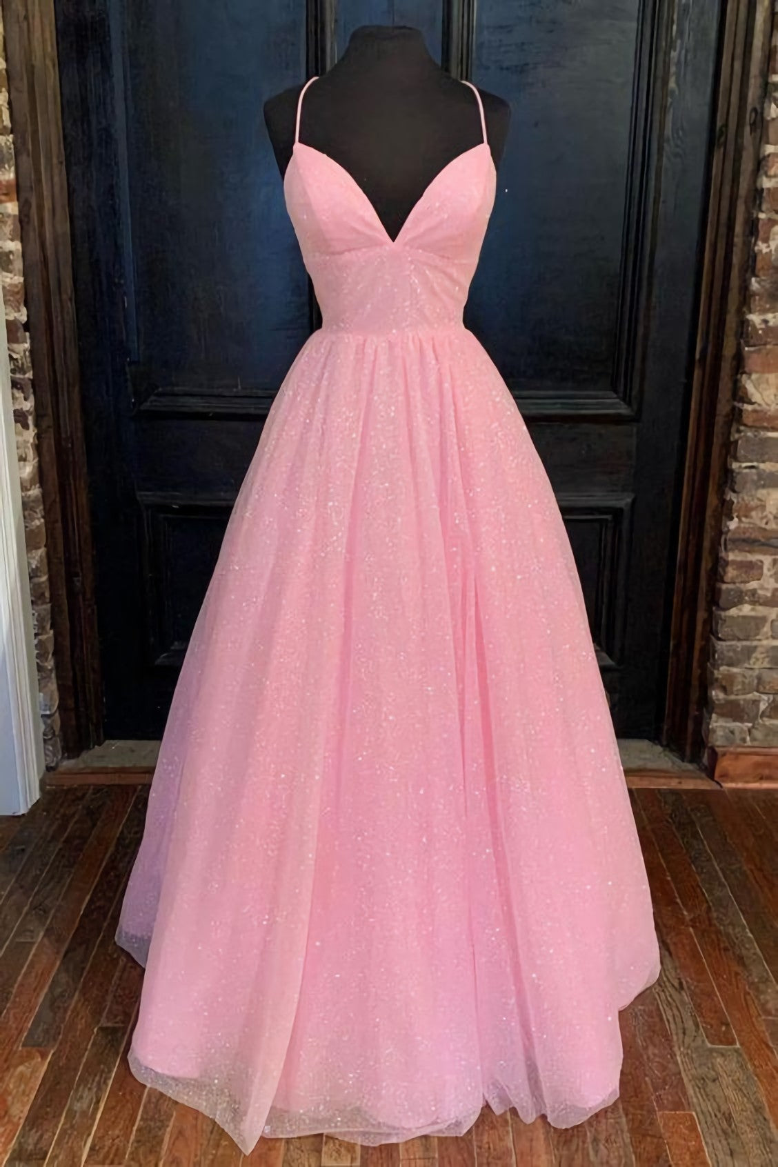 Formal Attire, Empire Pink Shiny Tulle Long Prom Dress 2024