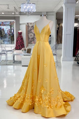 Party Dresses Online, Elegant Yellow Prom Dress, With Flowers