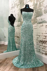 Party Dresses Ladies, Mint Green Sequins Prom Dress