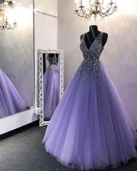 Party Dress Renswoude, Amazing V Neck Beading Lavender Ball Gown Puffy Girls Sweet Quinceanera Dresses, Prom Gown