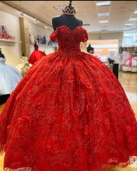 Night Out Outfit, Elegant Red Ball Gown Quinceanera Prom Dress, For Sweet 16