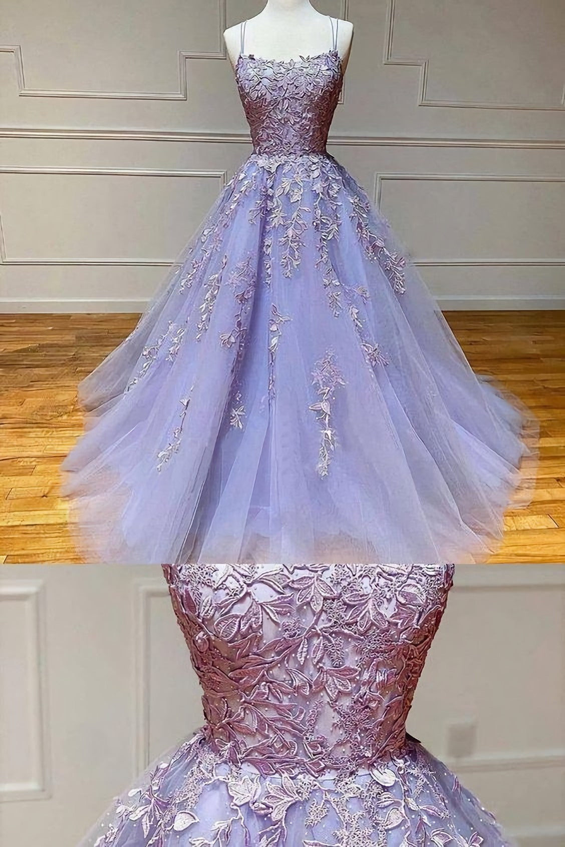 Black Formal Dress, 2024 Lavender Lace Tulle Prom Dress, With Appliques