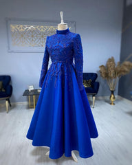 Dress Ideas, Modest Blue Prom Dresses, Lace Emroidery Evening Dress