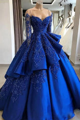 Party Dress Up Ideas Halloween Costumes, Unique Blue Lace Long Prom Dress, Blue Long Evening Dress