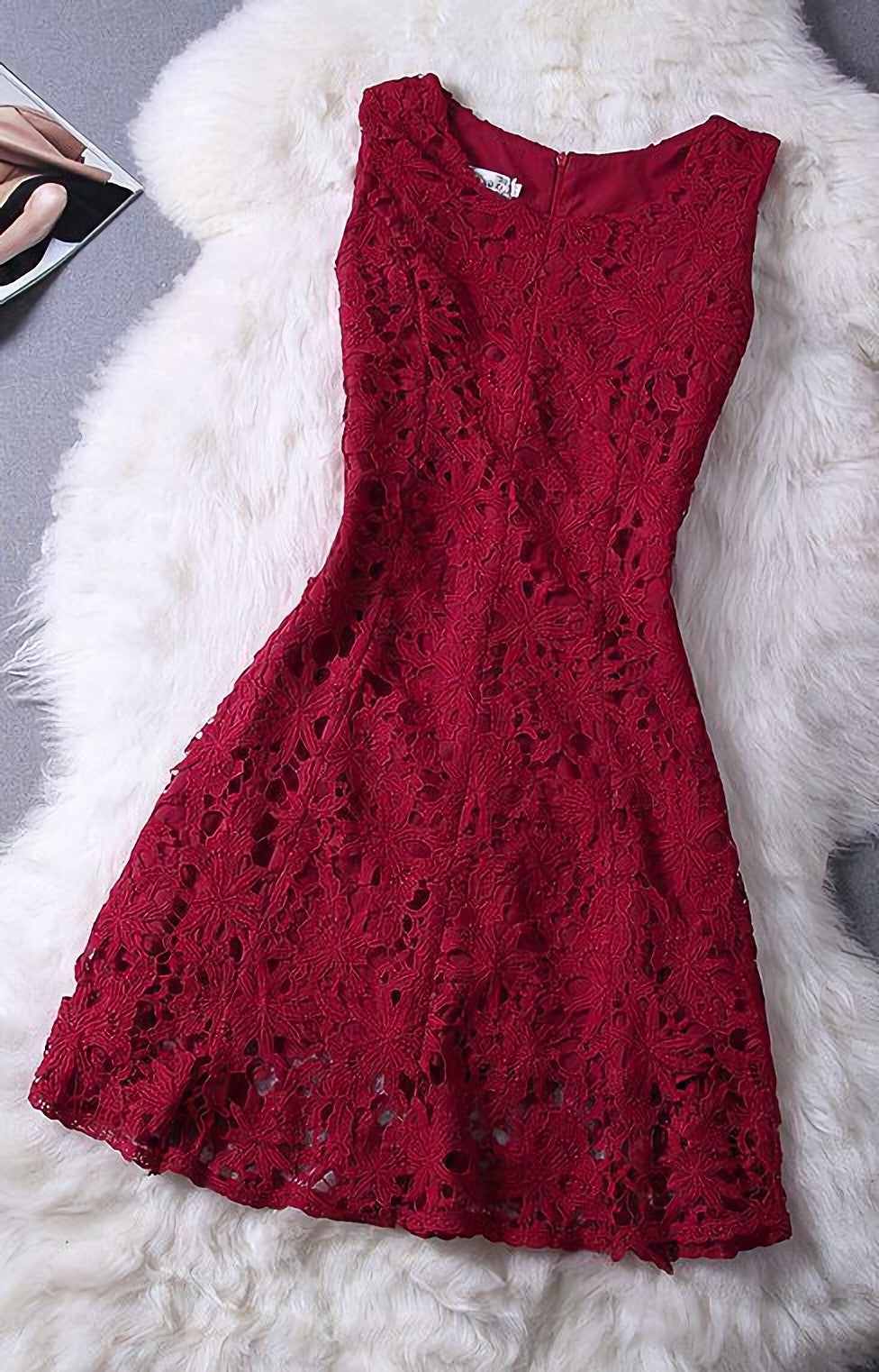 Elegant Prom Dress, Elegant Lace Homecoming Dress, Sleeveless Dress, Burgundy Homecoming Dress