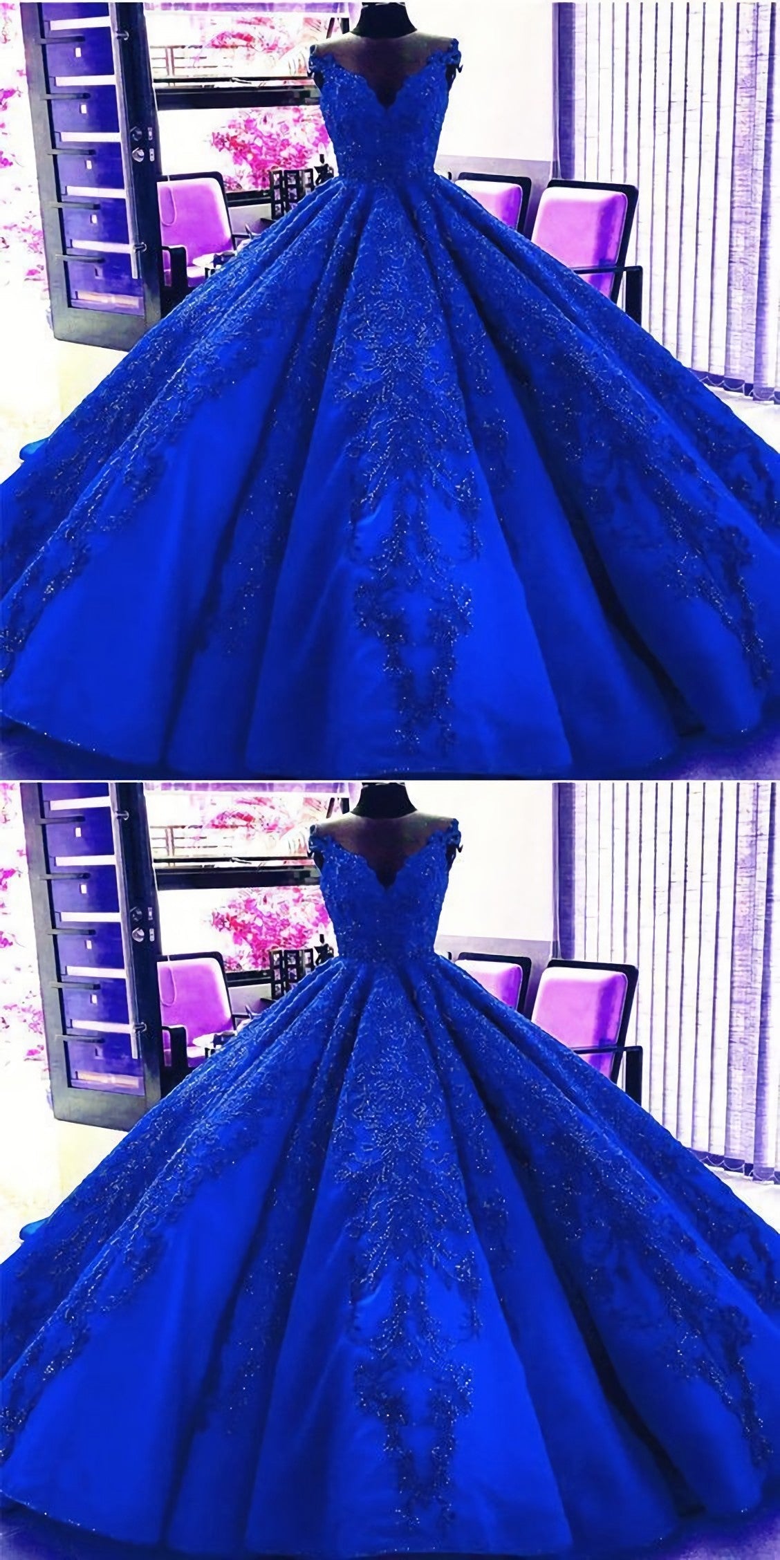 Party Dress Lace, Gorgeous Royal Blue Appliques Beads Quinceanera Dresses, Formal Ball Gown Prom Dress