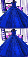 Party Dress Lace, Gorgeous Royal Blue Appliques Beads Quinceanera Dresses, Formal Ball Gown Prom Dress