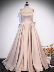 Green Bridesmaid Dress, Champagne A-Line Satin Long Prom Dress, Champagne Evening Dresses