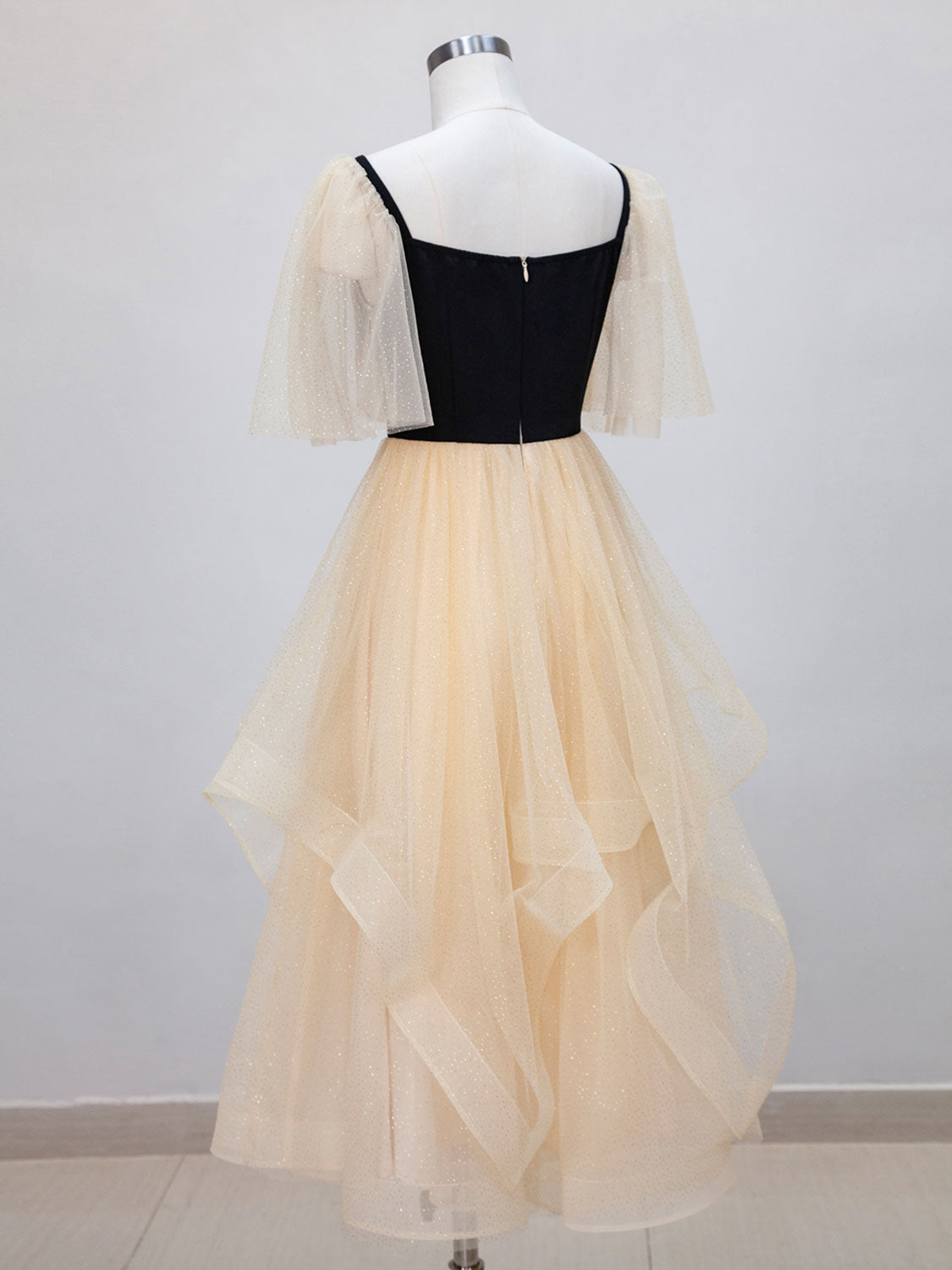 Bridesmaids Dresses Under 102, Champagne A-Line Tulle Short Prom Dresses, Champagne Formal Dress