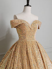 Prom Dress Tight Fitting, Champagne Off Shoulder Sequin Long Prom Dress, Champagne Formal Dress