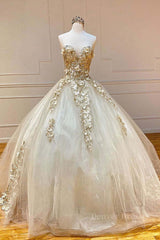 Dinner Dress Classy, Champagne sweetheart tulle lace long prom gown, tulle formal gown