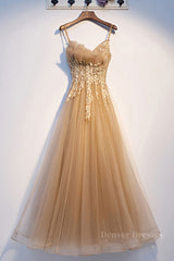 Party Dress Dresses, Champagne tulle lace long prom dress champagne formal dress
