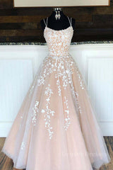 Bridesmaid Dress Color, Champagne tulle lace long prom dress, champagne tulle formal dress