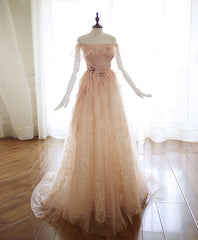 Bridesmaid Dresses Styles Long, Champagne Tulle Lace Long Prom Dress Champagne Tulle Lace Evening Dress