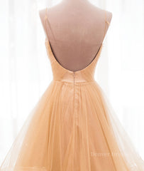 Prom Dresses2050, Champagne tulle long prom dress, champagne evening dress