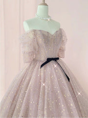 Prom Dressed Ball Gown, Champagne Tulle Long Prom Dress ,Tulle Lace Evening Dress