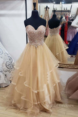 Prom Dresses Nearby, Champagne tulle sweetheart long prom dress, champagne evening dress