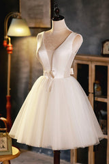 Homecoming Dresses Pretty, Champagne V-Neck Tulle Short Prom Dress, Champagne Homecoming Dress