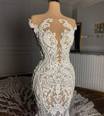 Wedding Dress For Big Bust, Charming Jewel Garden Sleeveless Mermaid Lace Wedding Dress with Appliques