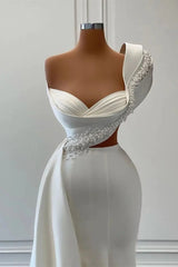 Bridesmaids Dresses Color, Charming One Shoulder Mermaid Sleeveless Asymmetrical Stretch Satin Prom Dress