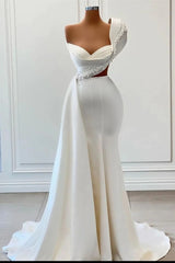 Bridesmaids Dresses Colors, Charming One Shoulder Mermaid Sleeveless Asymmetrical Stretch Satin Prom Dress