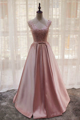 Bridesmaid Dresses For Girls, Charming Pink Satin Long Formal Gown, Prom Dress , Lovely Satin Party Dress