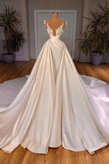 Wedding Dresses Ball Gown, Chic Long A-line Cathedral Sleeveless V-neck Satin Wedding Dresses