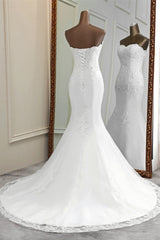 Wedding Dress Colorful, Chic Long Mermaid Strapless Lace Appliques Wedding Dress